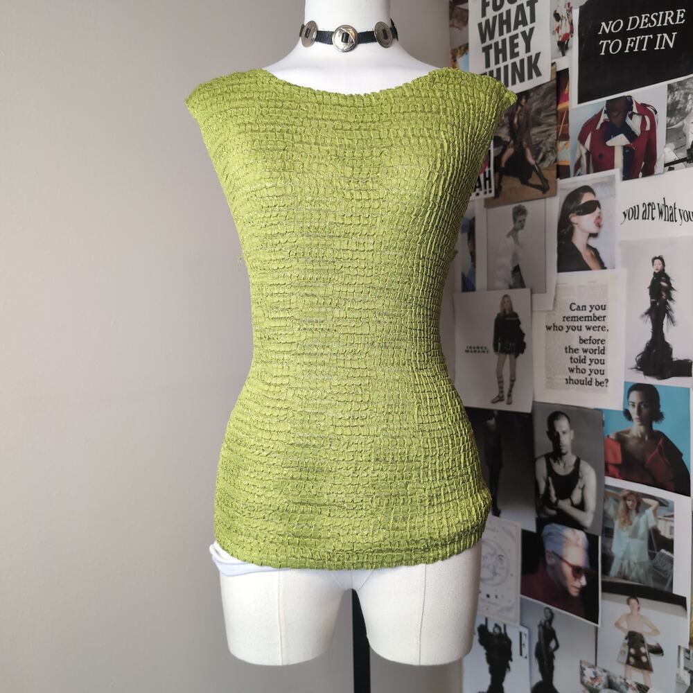 Lime Green Plisse Sleeveless Top Vintage